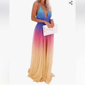 NEW Ombré Maxi Sunset Wedding Guest Beach Dress Small